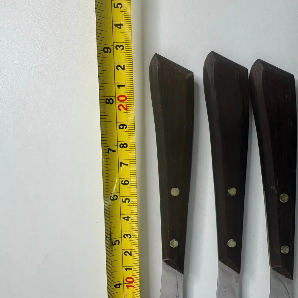 Vintage Russell Dinner Steak Knives Stainless Wooden MCM Rivets  Set of 5